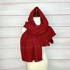 NWT Talbots Red Wrap Scarf Metallic Windowpane Large Chunky New